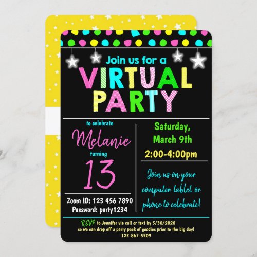 Virtual Birthday Party Design Invitation
