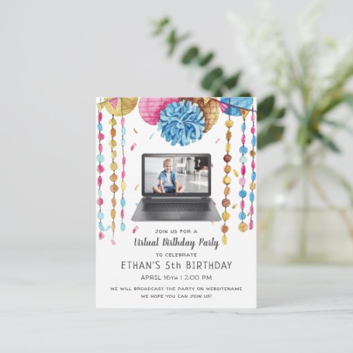 Virtual Birthday Party Invitation Postcard | Zazzle