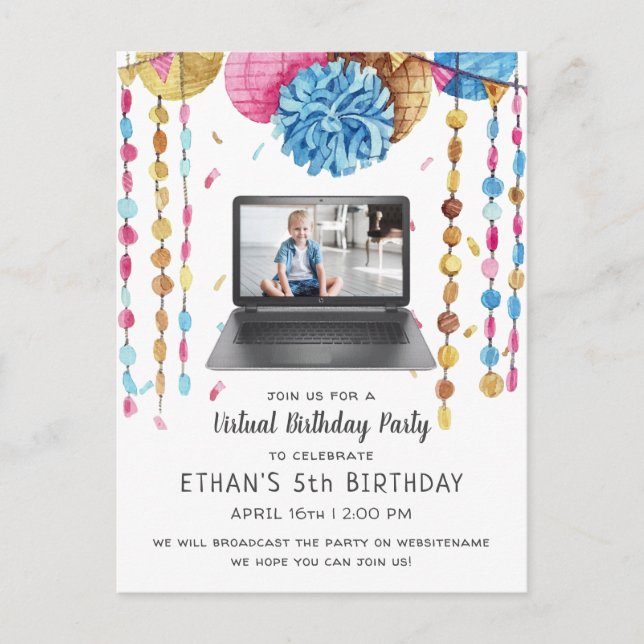 Virtual Birthday Party Invitation Postcard (Front)
