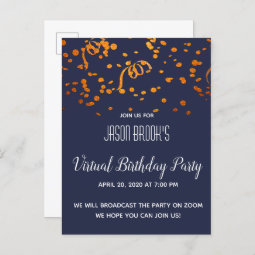 Virtual Birthday Party Invitation Postcard | Zazzle