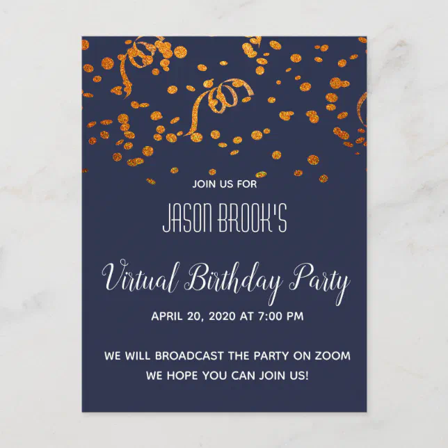 Virtual Birthday Party Invitation Postcard | Zazzle