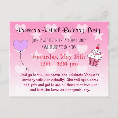 Virtual Birthday Party invitation Postcard