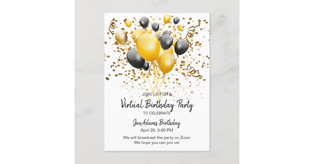 Virtual Birthday Party Invitation Postcard | Zazzle