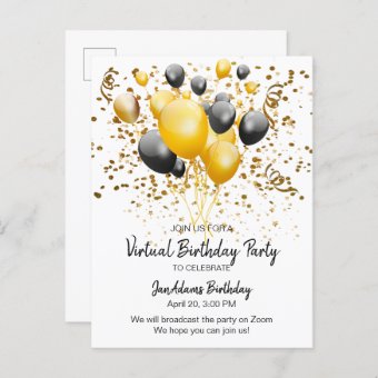 Virtual Birthday Party Invitation Postcard | Zazzle