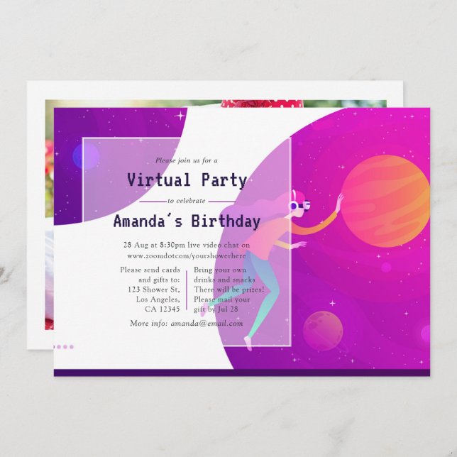 Virtual Birthday Party Photo Invitation (Front/Back)