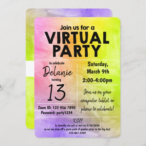 Virtual Birthday Party Watercolor Design Invitation