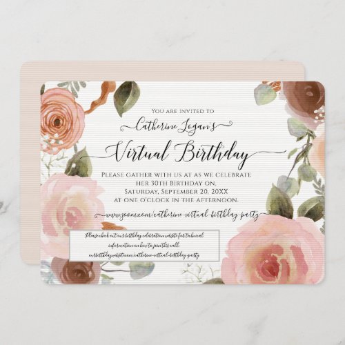 Virtual Blush Floral Watercolor Wreath Birthday Invitation