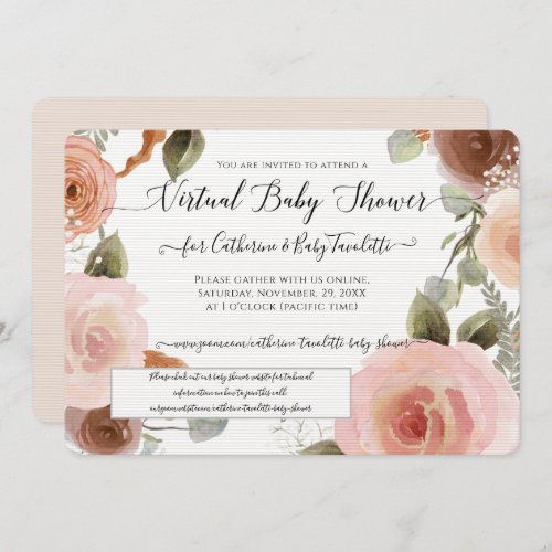 Virtual Blush Pink Floral Wreath Baby Girl Shower Invitation
