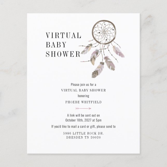Virtual Boho Dream Catcher Baby Shower Invitation (Front)