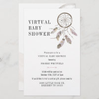 Virtual Boho Dream Catcher Baby Shower Invitation Stationery