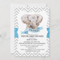 Virtual Boy Elephant Chevron Glitter Baby Shower  Invitation