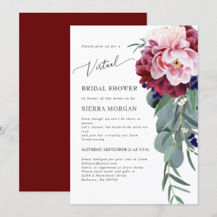 Virtual Bridal Shower Blush Pink Burgundy Floral Invitation