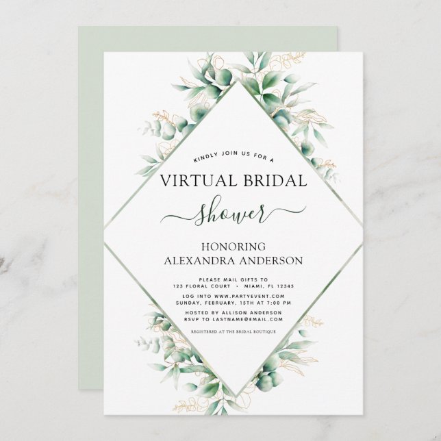 Virtual Bridal Shower Botanical Greenery Invitation (Front/Back)