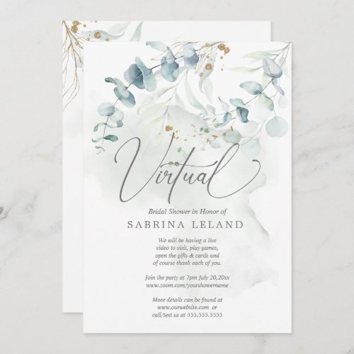 Virtual Bridal Shower Dusty Green Eucalyptus Invitation