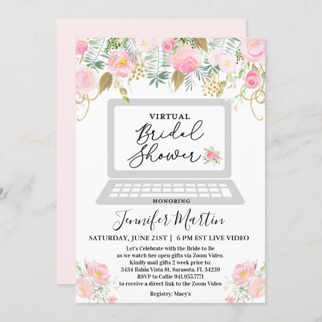 Virtual Bridal Shower Floral Invitation (Front/Back)
