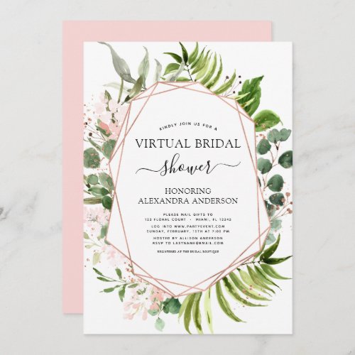 Virtual Bridal Shower Greenery Rose Gold Invitatio Invitation