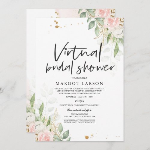 Virtual Bridal Shower Invitation Greenery  Gold