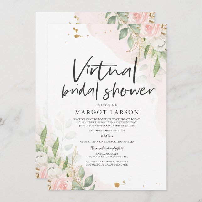 Virtual Bridal Shower Invitation Greenery & Gold (Front/Back)