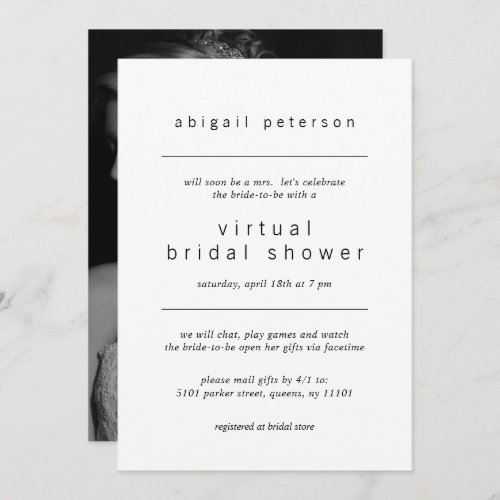 Virtual Bridal Shower Minimalist Black White Photo Invitation