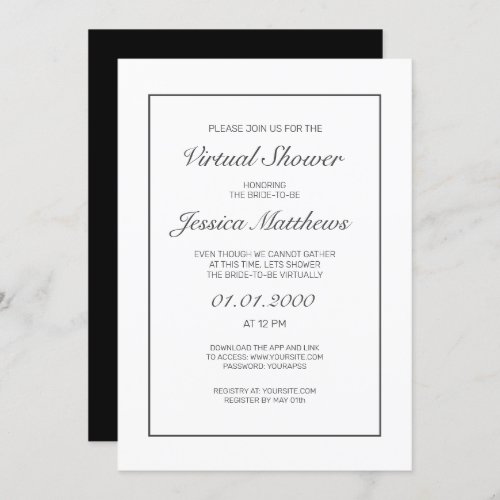 Virtual Bridal Shower Modern Minimalist Party  Invitation