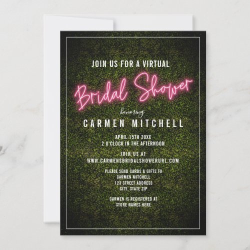 Virtual Bridal Shower Pink Neon Invitation