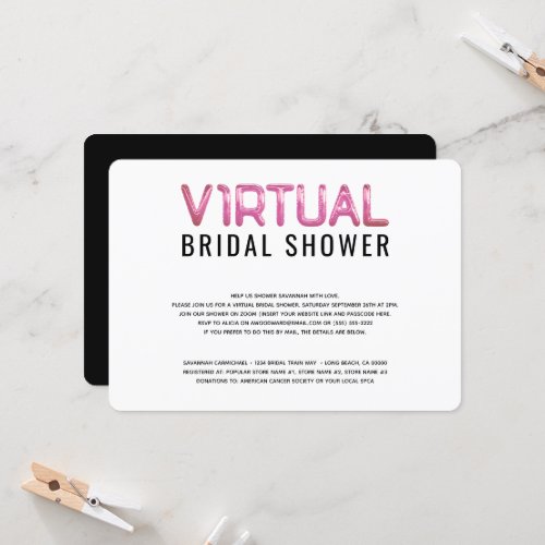 Virtual Bridal Shower Pink White Invitation