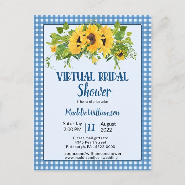 Virtual Bridal Shower Rustic Country Floral Postcard (Front)