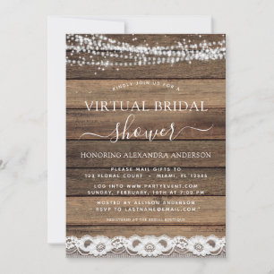 Virtual Bridal Shower Rustic Farmhouse Lace Invitation