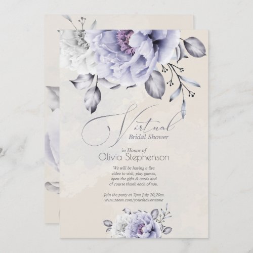 Virtual Bridal Shower  Rustic Lilac Peony Invitation