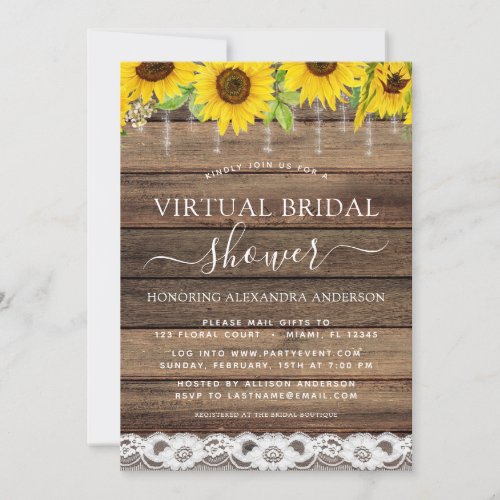 Virtual Bridal Shower Rustic Sunflower Farmhouse Invitation