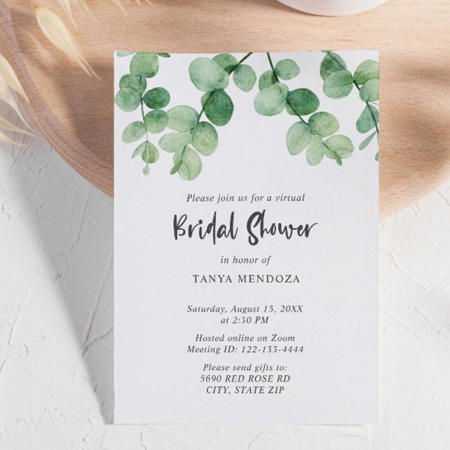 Virtual Bridal Shower Sage Green Eucalyptus Script Invitation (Creator Uploaded)