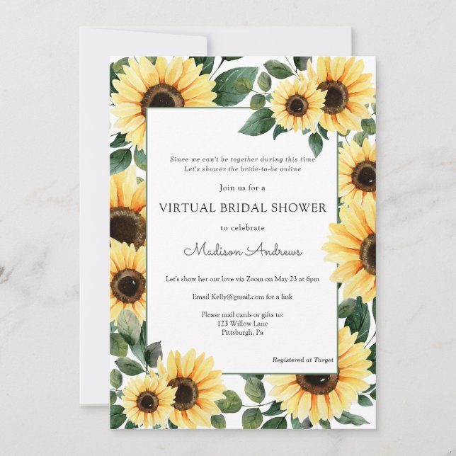Virtual Bridal Shower Sunflower Invitation (Front)