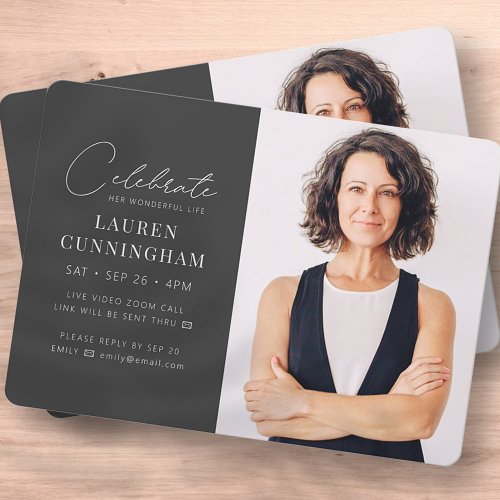 Virtual Celebrate Her Life Modern Simple Photo Invitation