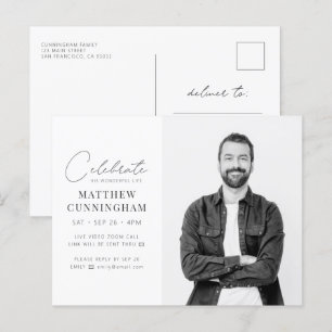 Virtual Celebrate His Life Modern Simple Photo Invitation Postcard