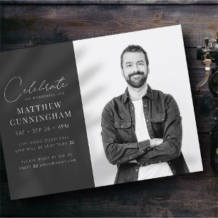 Virtual Celebrate His Life Modern Simple Photo Invitation Postcard