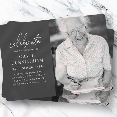 Virtual Celebrate the Amazing Life Modern Photo Invitation