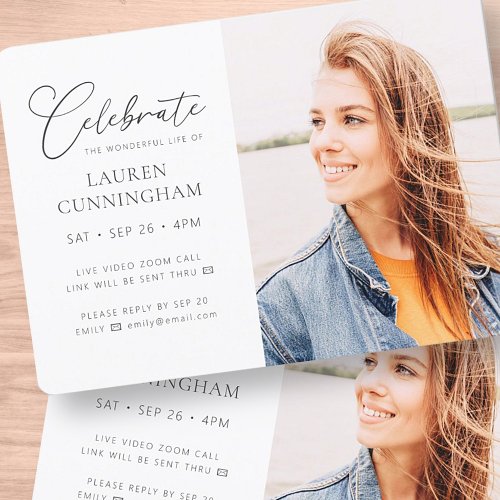 Virtual Celebration of Life Modern Simple Photo Invitation