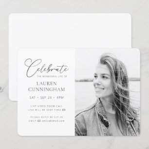 Virtual Celebration of Life Modern Simple Photo Invitation
