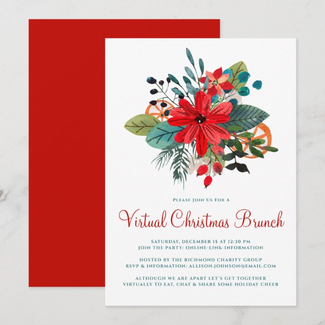 Virtual Christmas Brunch Winter Florals Fruit Invitation (Front/Back)