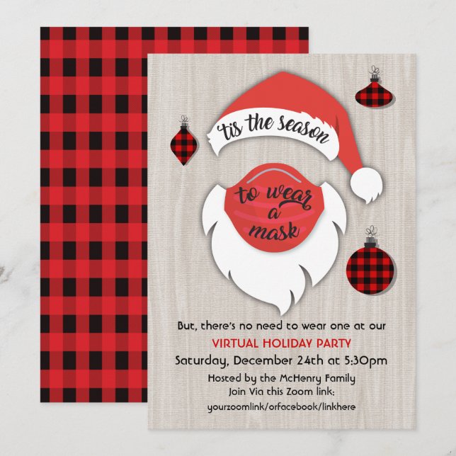 Virtual Christmas Holiday Santa Plaid Party Invitation (Front/Back)