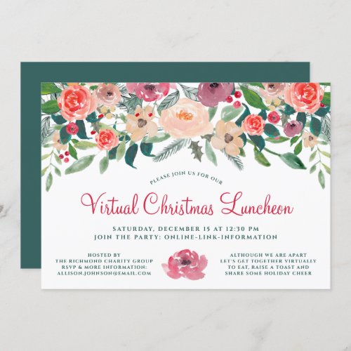 Virtual Christmas Luncheon Winter Florals Invitation