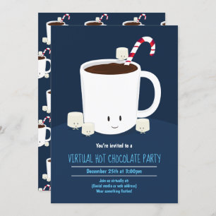 Virtual Christmas Party Hot Chocolate Blue Invitation