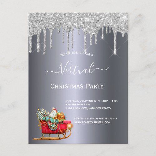 Virtual Christmas party silver glitter invitation Postcard