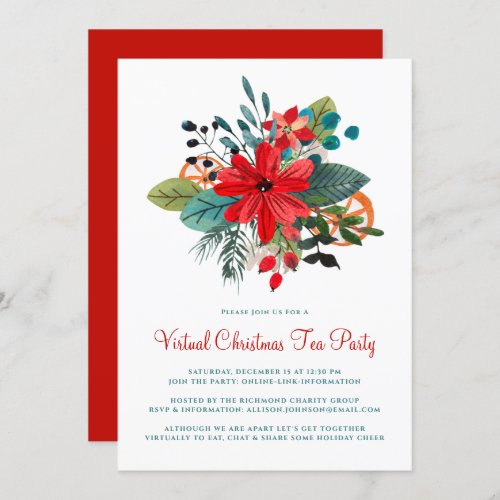 Virtual Christmas Tea Party Winter Florals Fruit Invitation