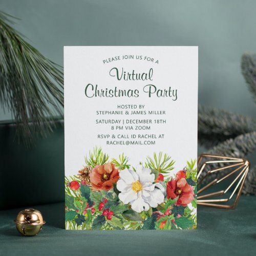 Virtual Christmas Winter Floral Party Online Invitation