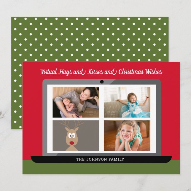Virtual Christmas Wishes - 3 Photo Meeting Holiday Card (Front/Back)