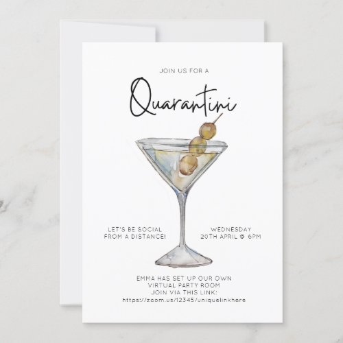 Virtual Cocktail Party Quaratini Social Distance Invitation