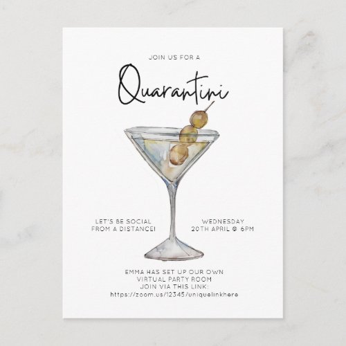 Virtual Cocktail Party Quaratini Social Distance Postcard
