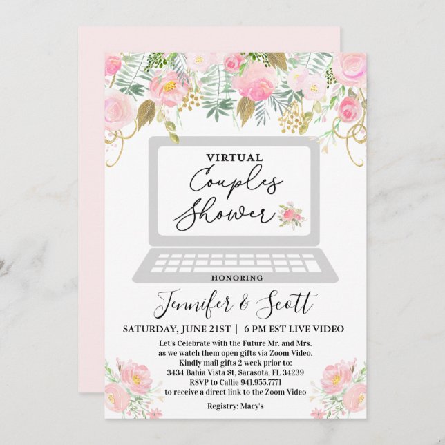 Virtual Couples Shower Floral Invitation (Front/Back)