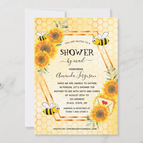 Virtual cute bee sunflowers baby shower by mail invitation